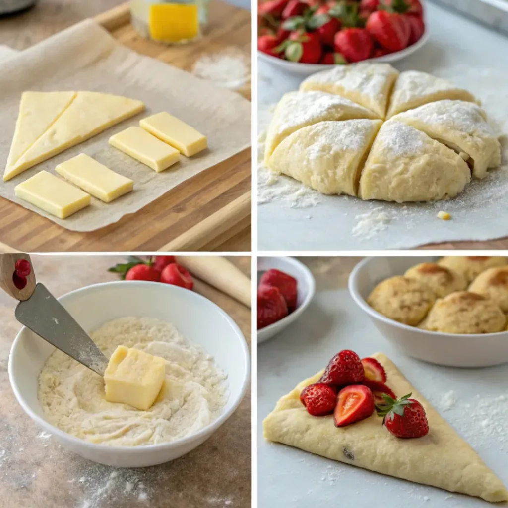 Strawberries and Cream Scones – Soft Bakery-Style Treat 7 Steps of preparing strawberries and cream scones