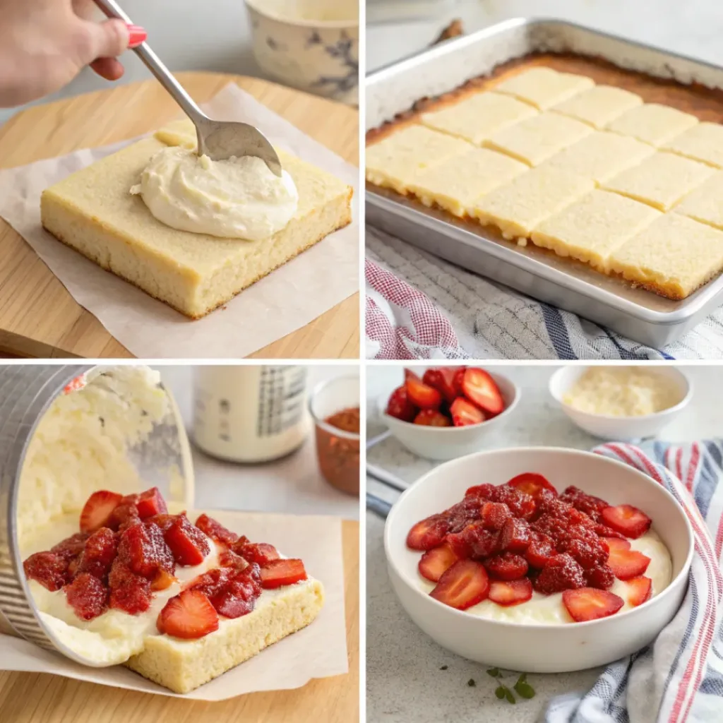 Steps of preparing strawberry shortcake bars