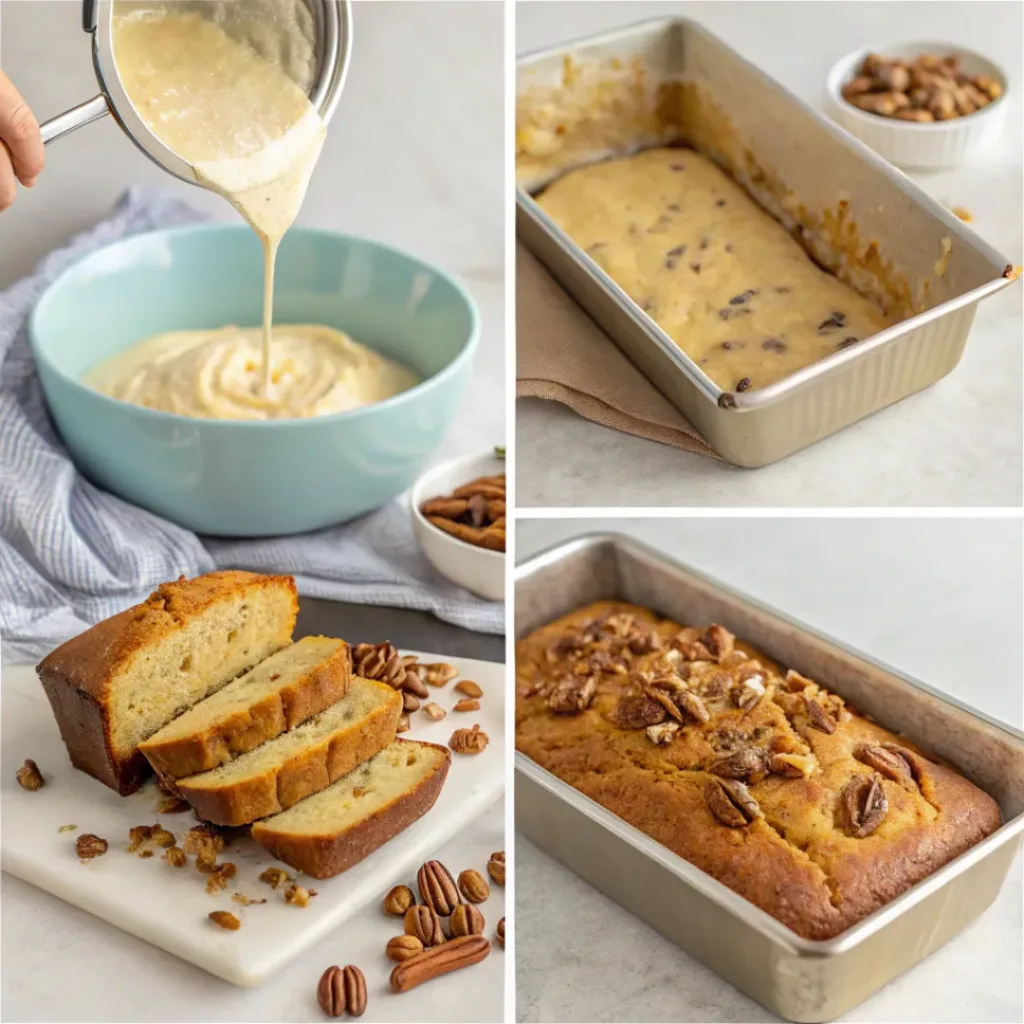 Sweet Alabama Pecan Bread – Rich & Nutty Treat 7 Step-by-step collage showing Sweet Alabama Pecan Bread preparation