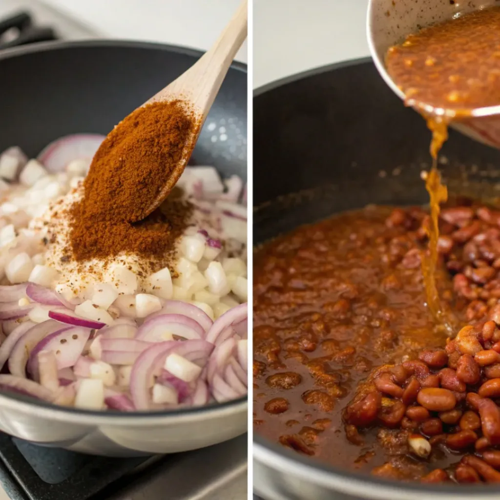 Three Bean Meatless Chili – Hearty & Comforting Dinner 7 Step-by-step collage showing three bean chili preparation