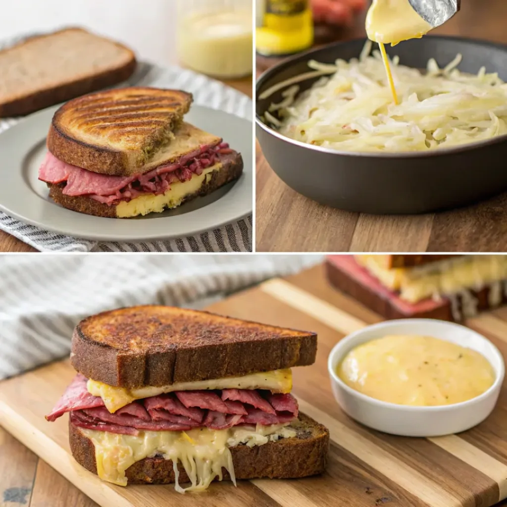 Steps of preparing a Reuben sandwich
