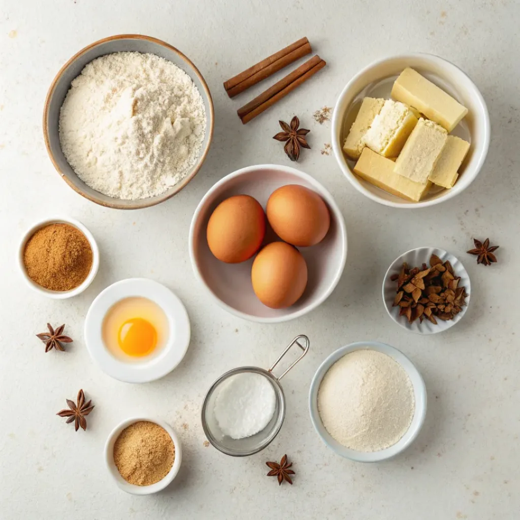 Flat lay of Bizcochito cookie ingredients