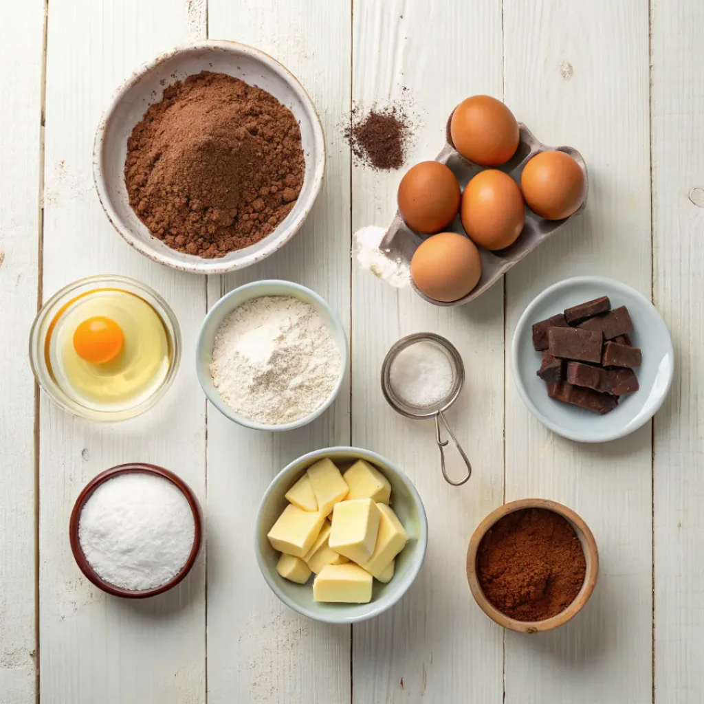 Homemade Chocolate Sugar Cookies 6 Flat lay of chocolate sugar cookie ingredients