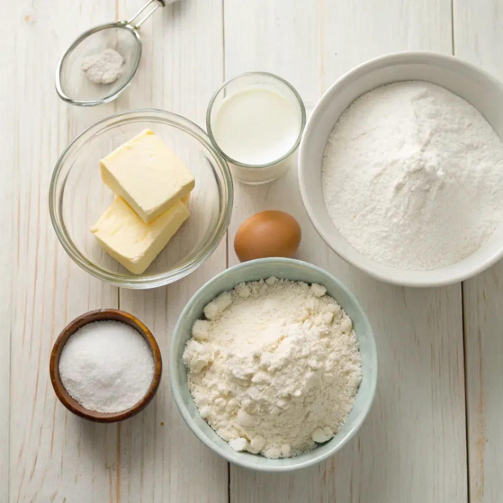 Flat lay of drop biscuit ingredients