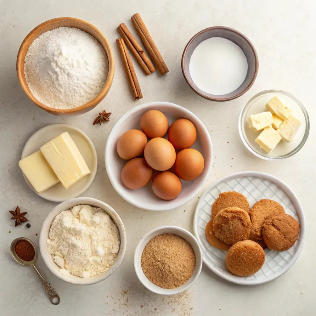 Flat lay of snickerdoodle cobbler ingredients