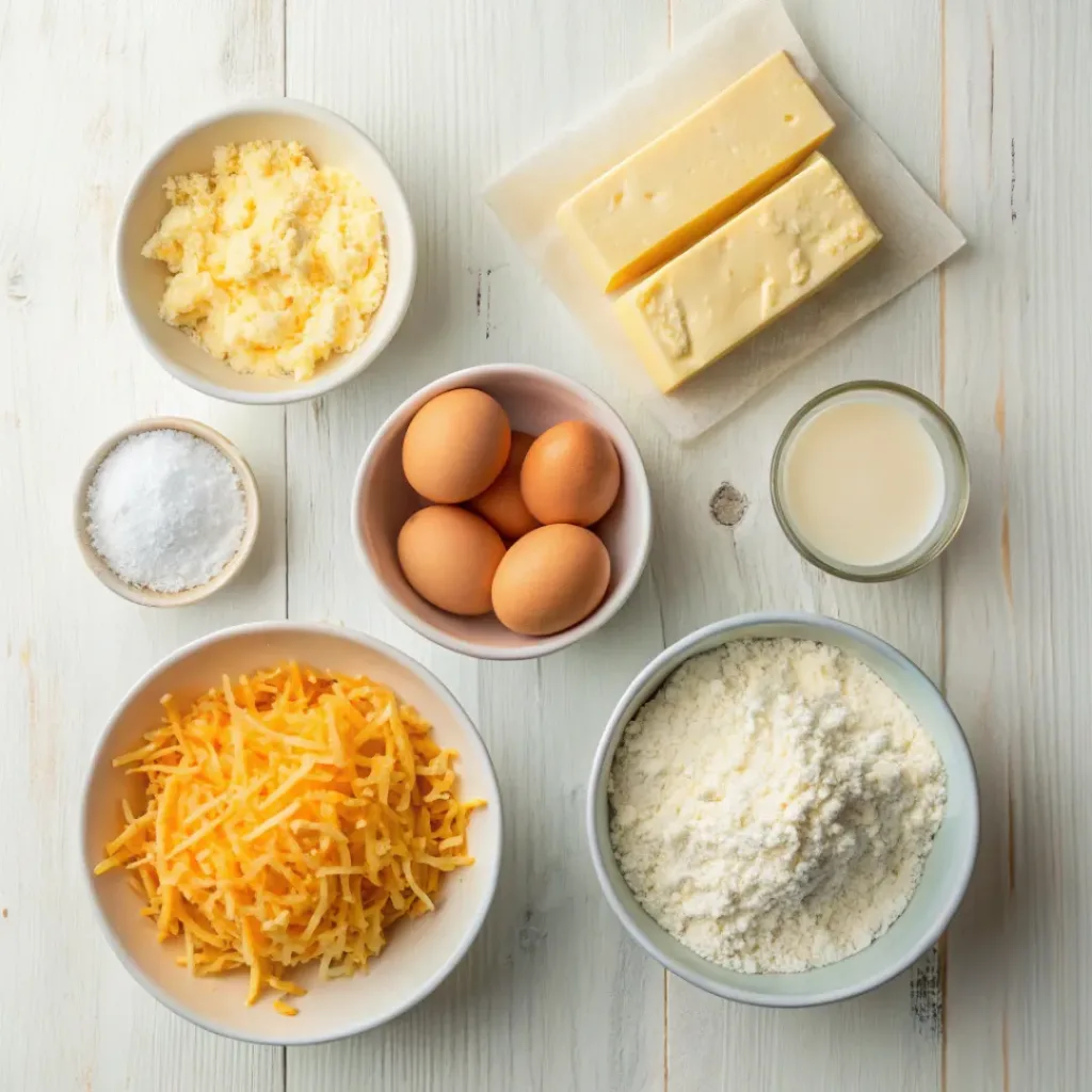 Flat lay of Irish cheese puff ingredients