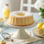 Whole lemon chiffon cake on a cake stand