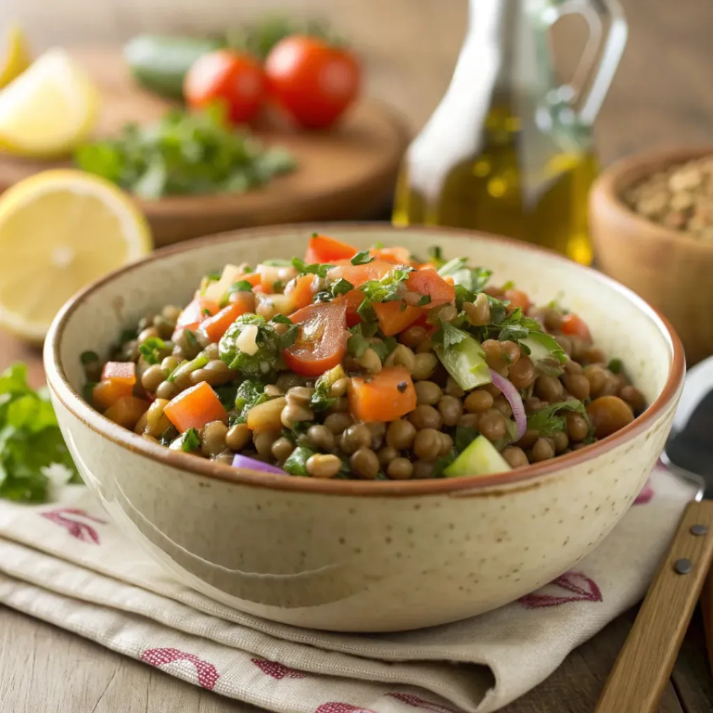 Lentil salad served