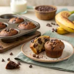 Chocolate banana muffins showing moist interior