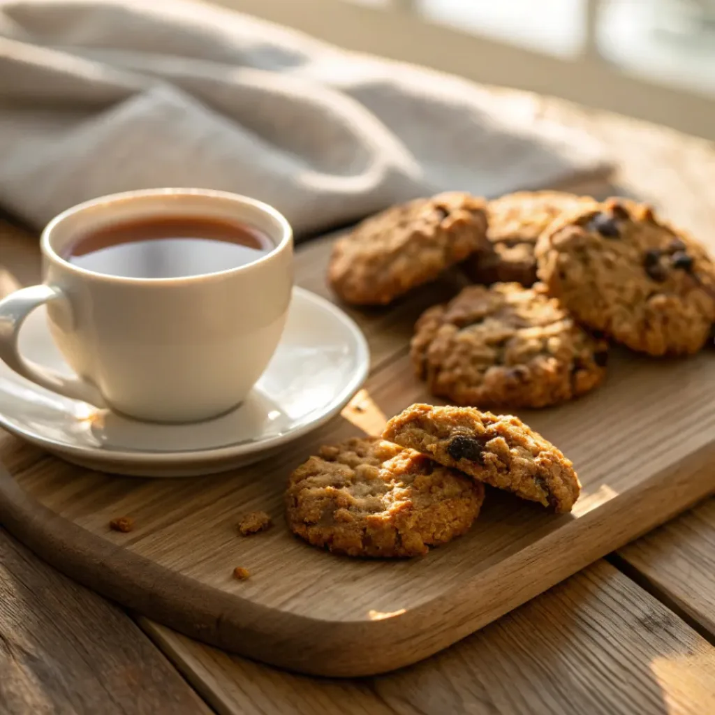 Crunchy Muesli Oat Cookies 8 Muesli Oat Cookies with tea