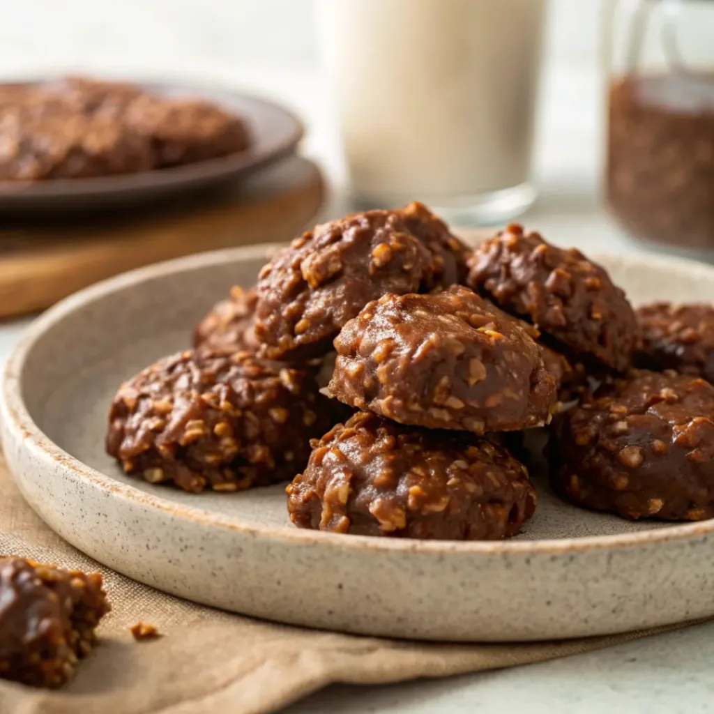 Quick Chocolate Oatmeal Cookies Without Baking 8 No‑bake chocolate oatmeal cookies served with milk
