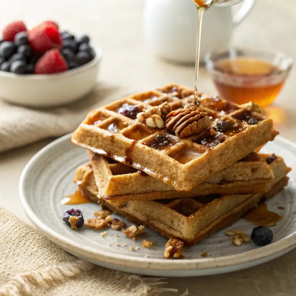 Oatmeal nut waffles ready to eat