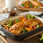 One pan honey garlic chicken with roasted vegetables
