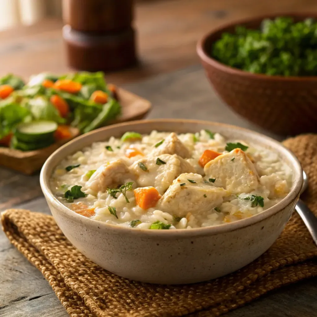 One Pot Creamy Chicken and Rice Served