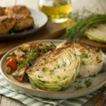 Parmesan cabbage steaks roasted on a baking tray