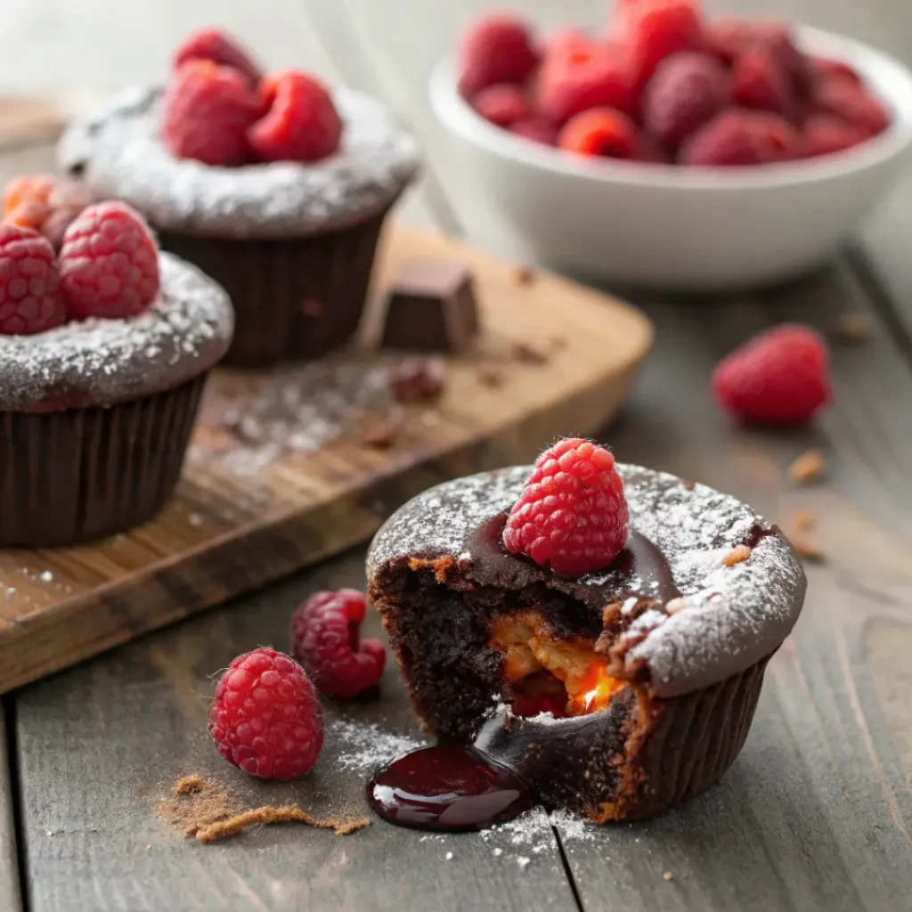 Raspberry chocolate lava cupcakes with molten chocolate center