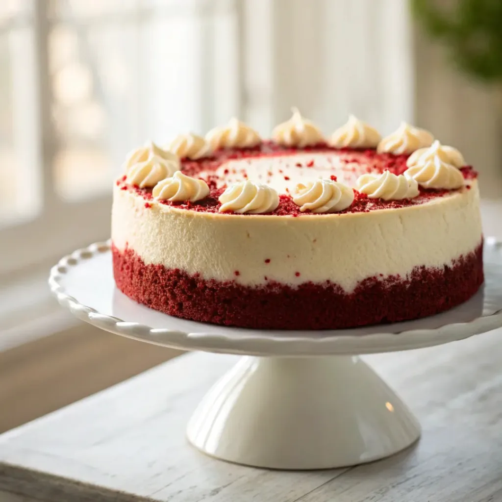 Red velvet cheesecake with cream cheese topping