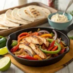 Skillet chicken fajitas with peppers and onions