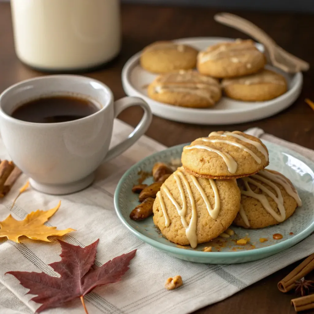 Soft maple cookies with brown butter icing served with coffee