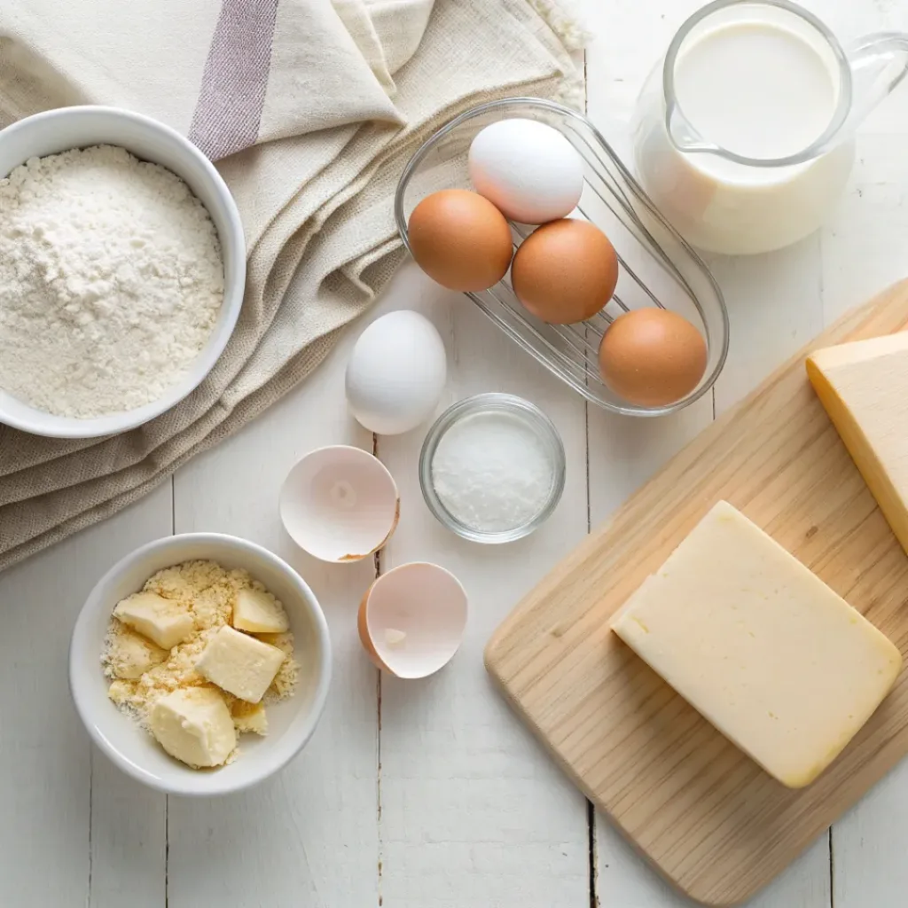 Ingredients flat lay for sourdough discard breakfast pockets