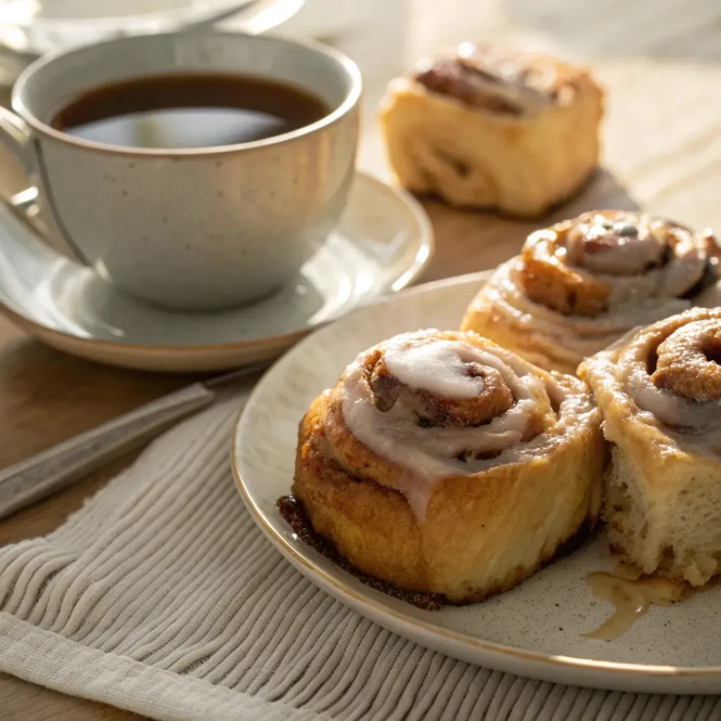 Sourdough discard cinnamon rolls served with coffee