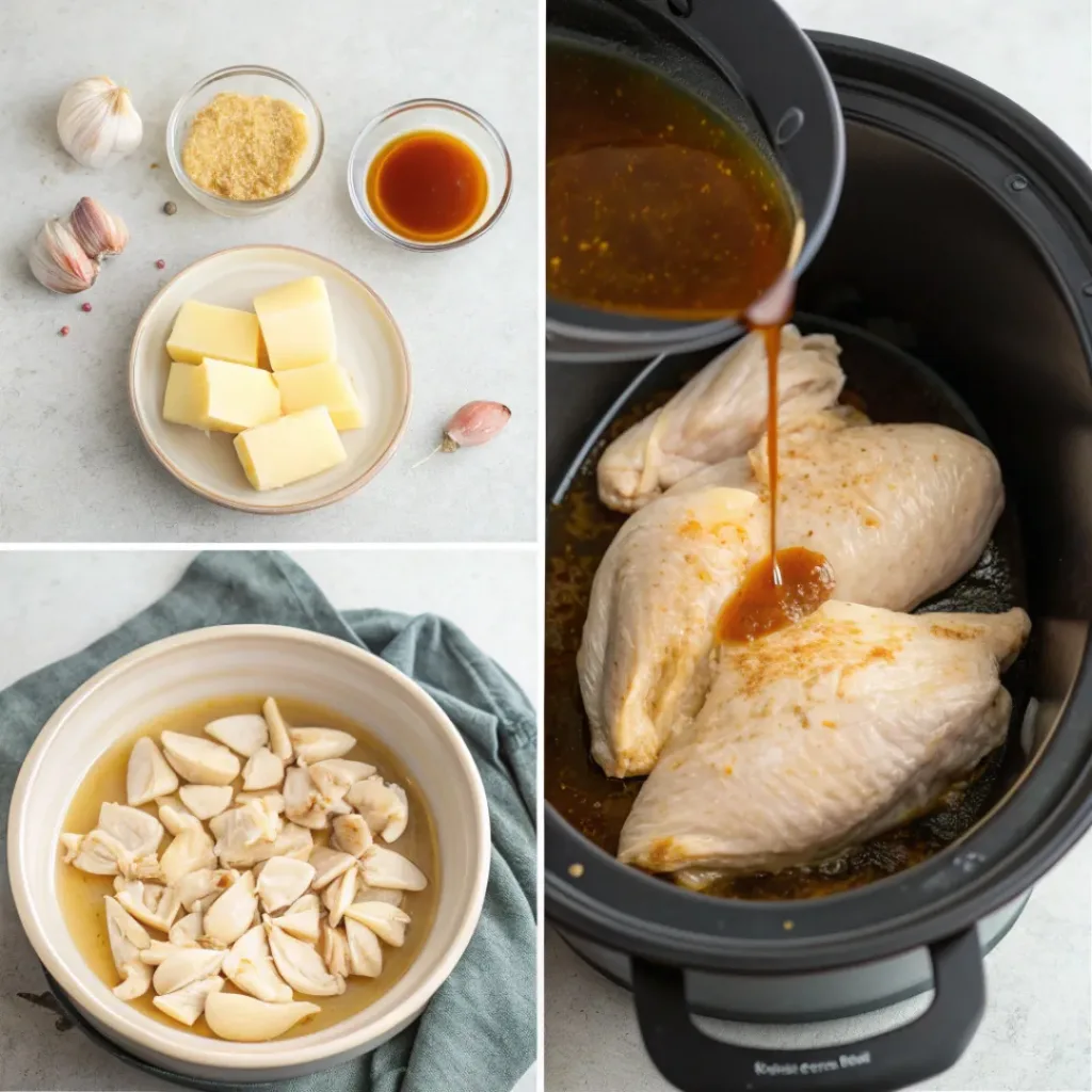 Flat lay of garlic butter chicken ingredients