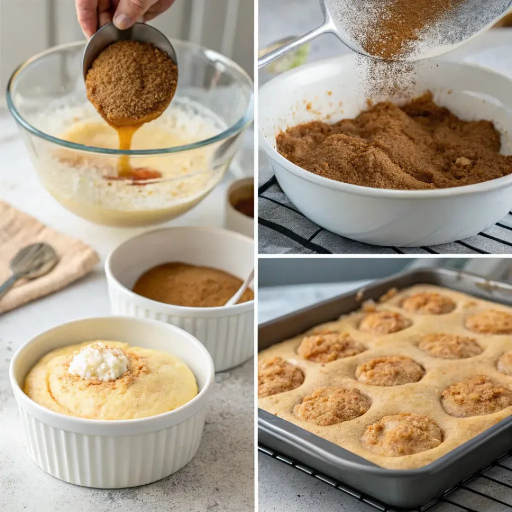 Step-by-step collage of snickerdoodle cobbler preparation