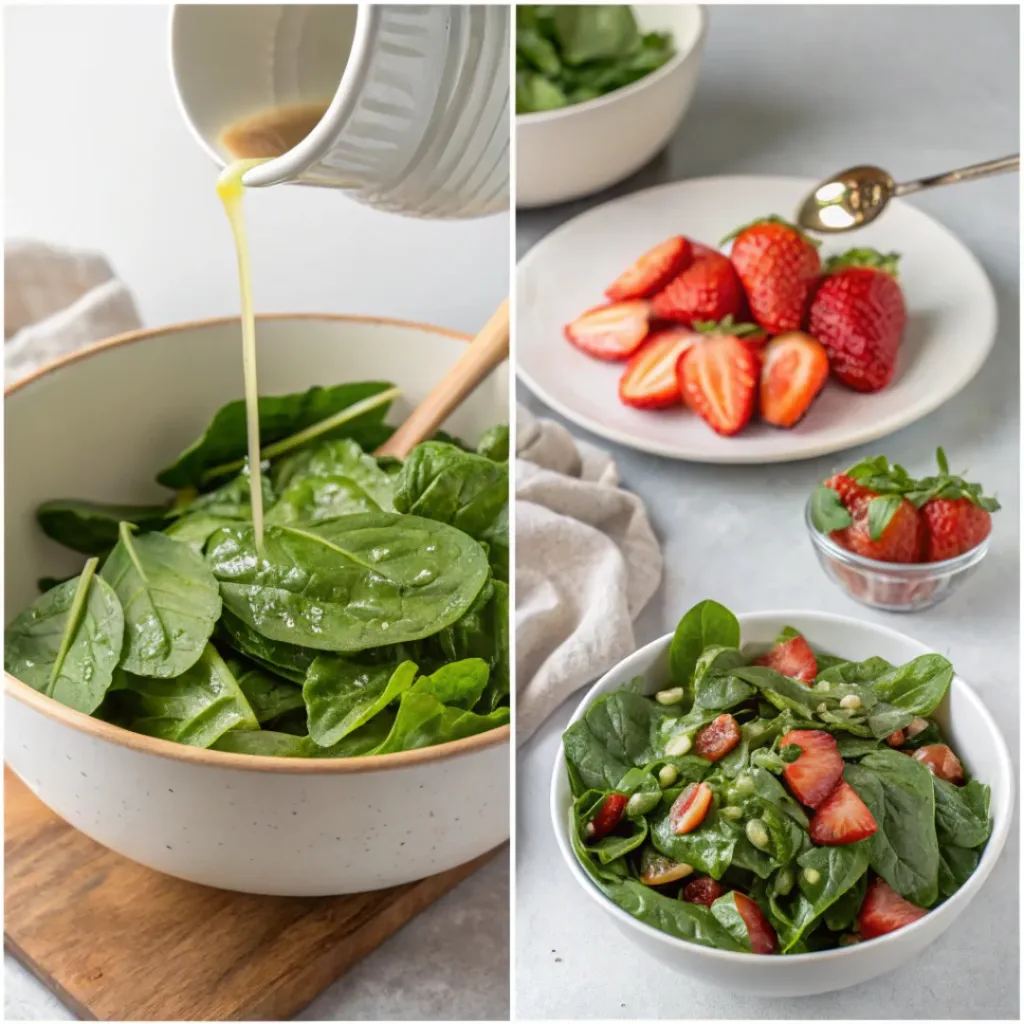 Step-by-step preparation of strawberry spinach salad