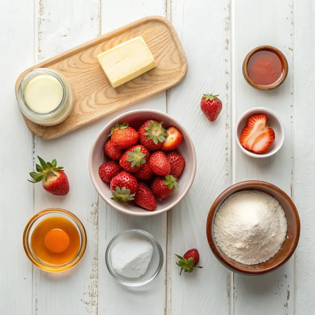 Strawberry Butter – Sweet Spread for Breakfast & Brunch 6 Flat lay of ingredients for strawberry butter