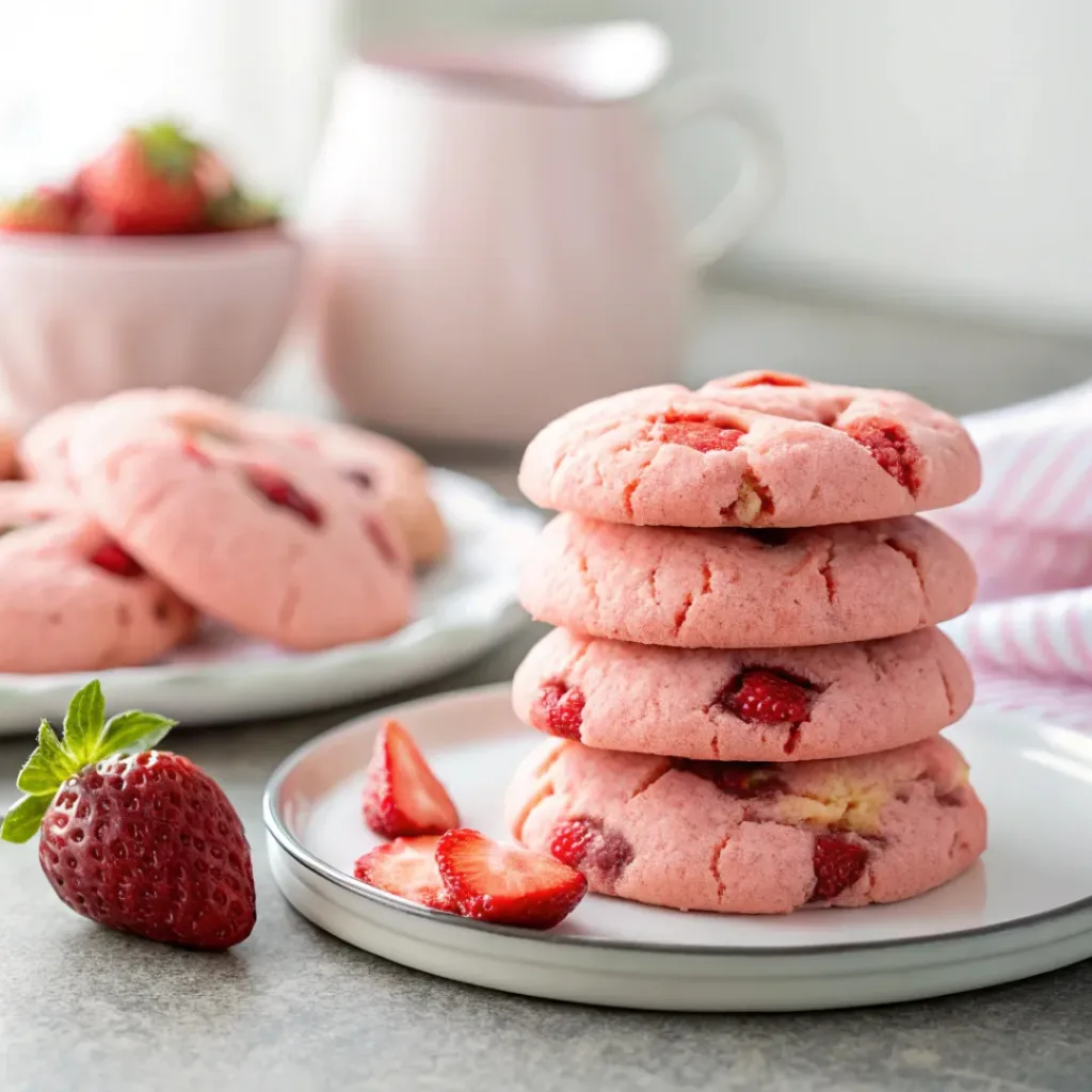 Strawberry Cookies – Soft & Chewy Sweet Treat 8 Strawberry cookies ready to eat
