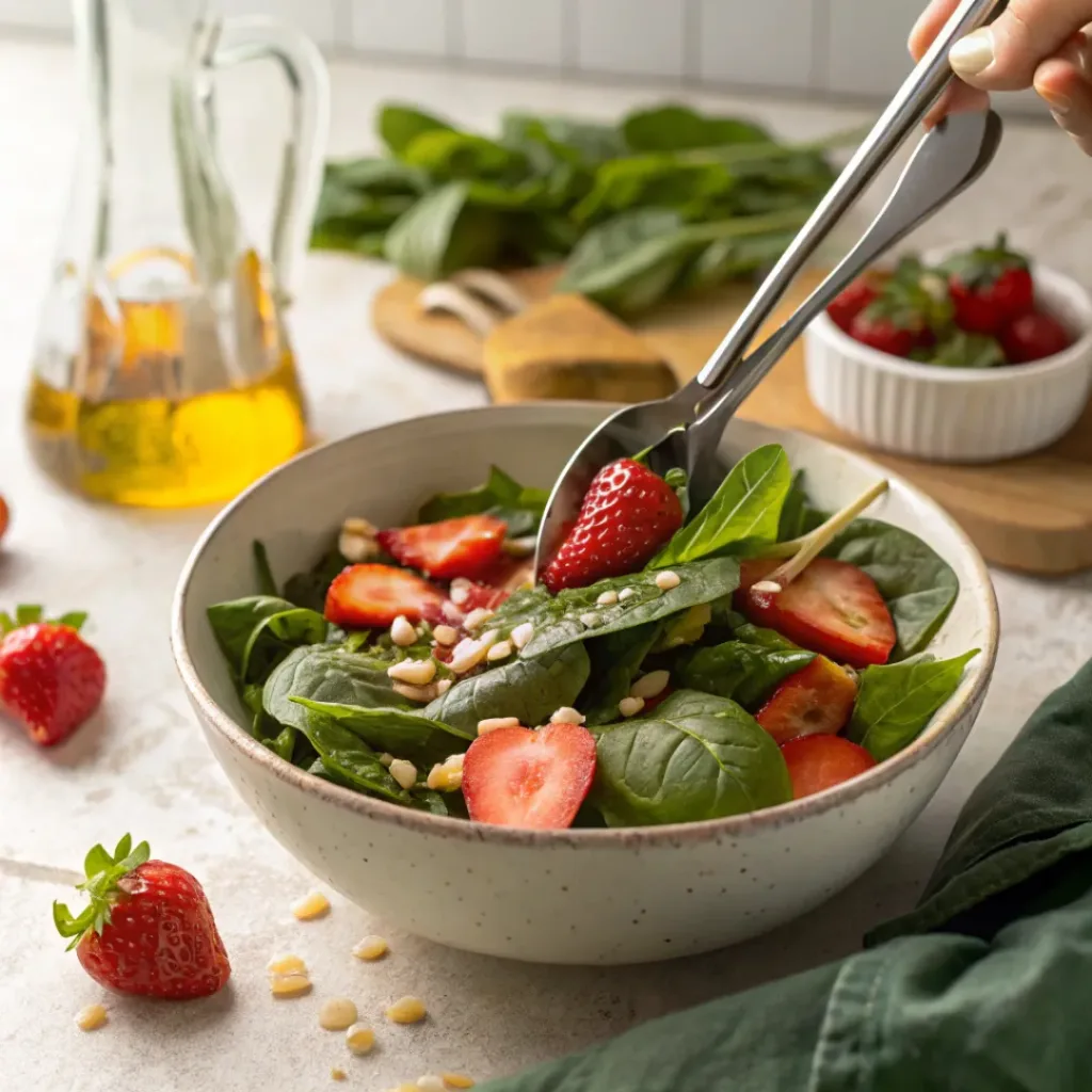 Strawberry spinach salad ready to serve