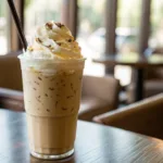 Glass of vanilla bean frappuccino with whipped cream