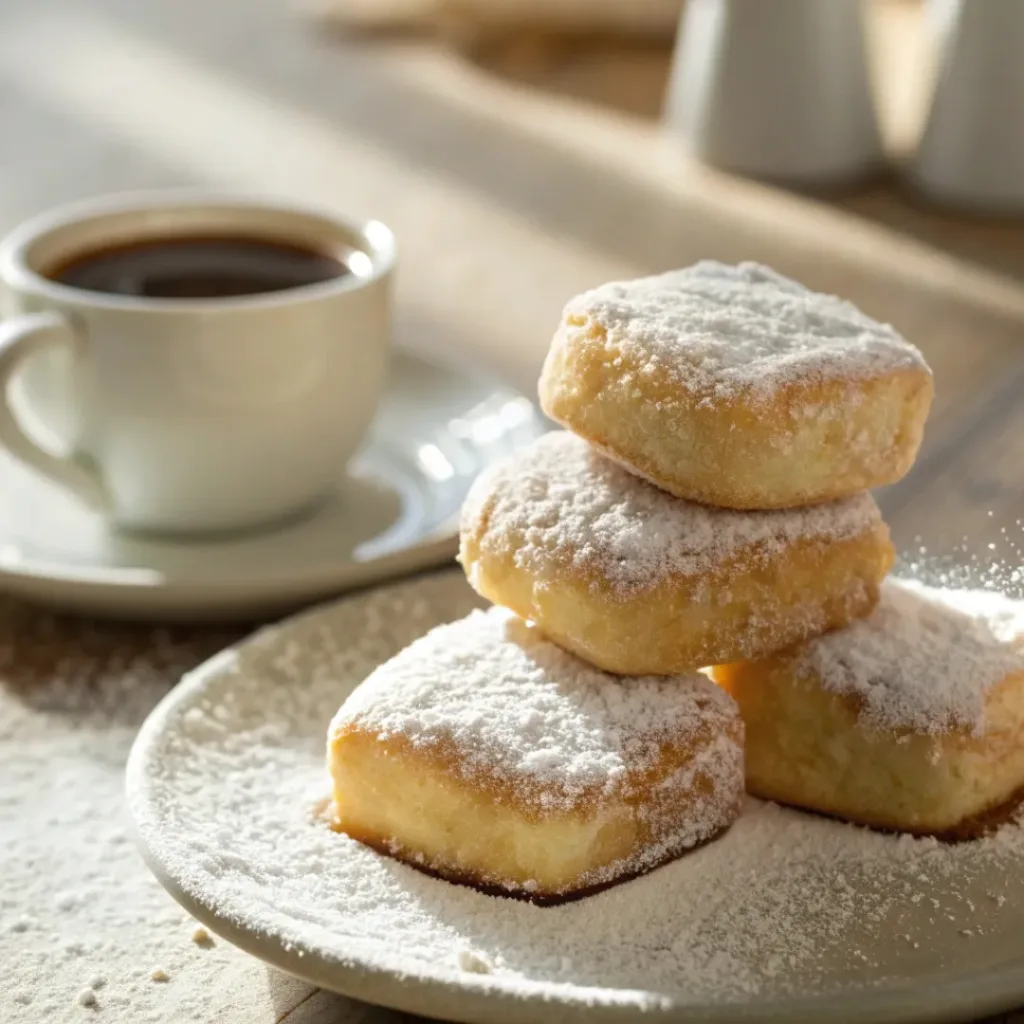 Vanilla French beignets served with coffee