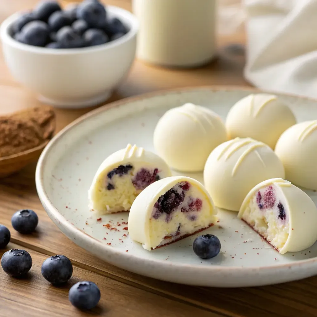 White chocolate truffles with blueberry filling