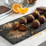 Chocolate truffles with orange-infused ganache, dusted with cocoa and zest