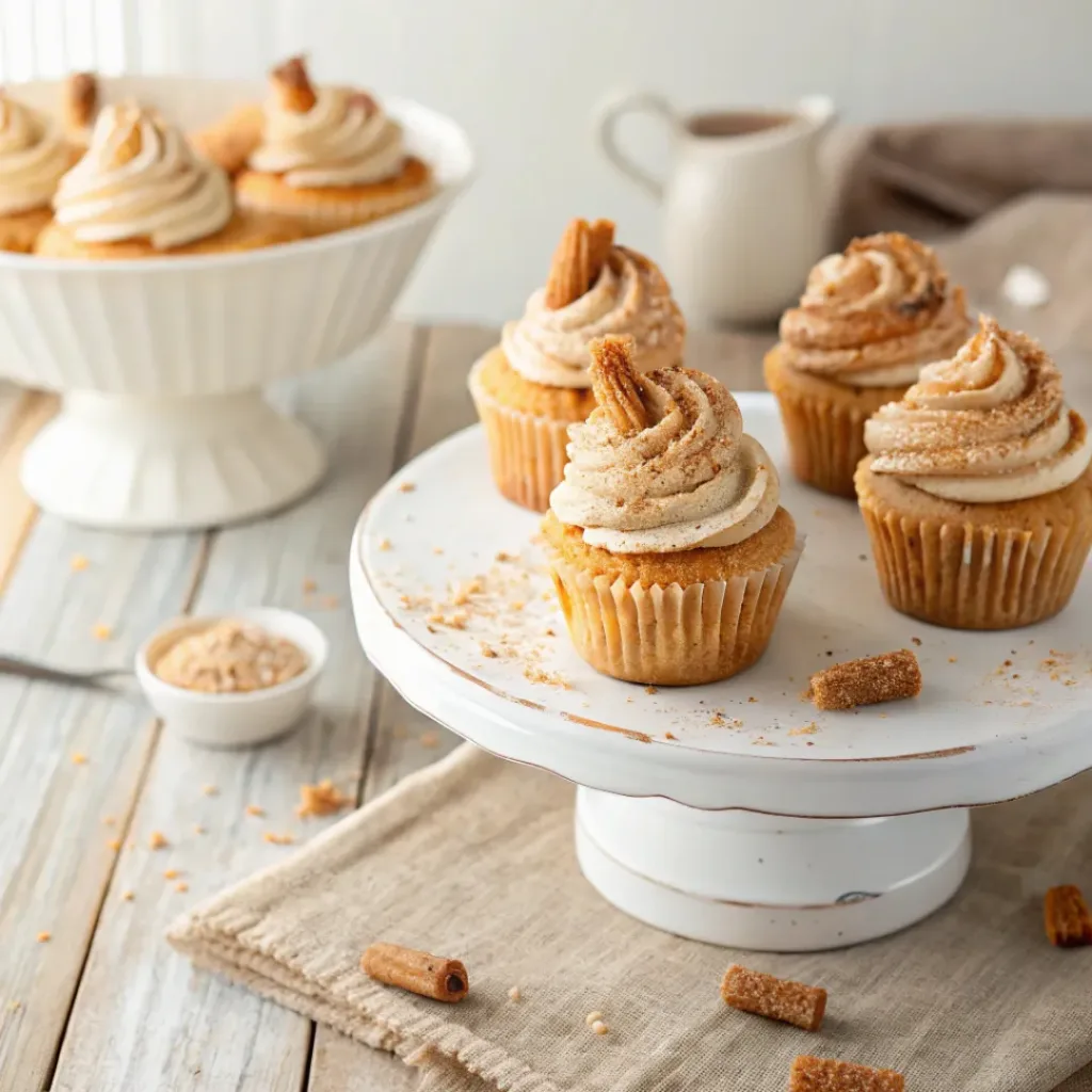 Cinnamon sugar churro cupcakes with swirled frosting