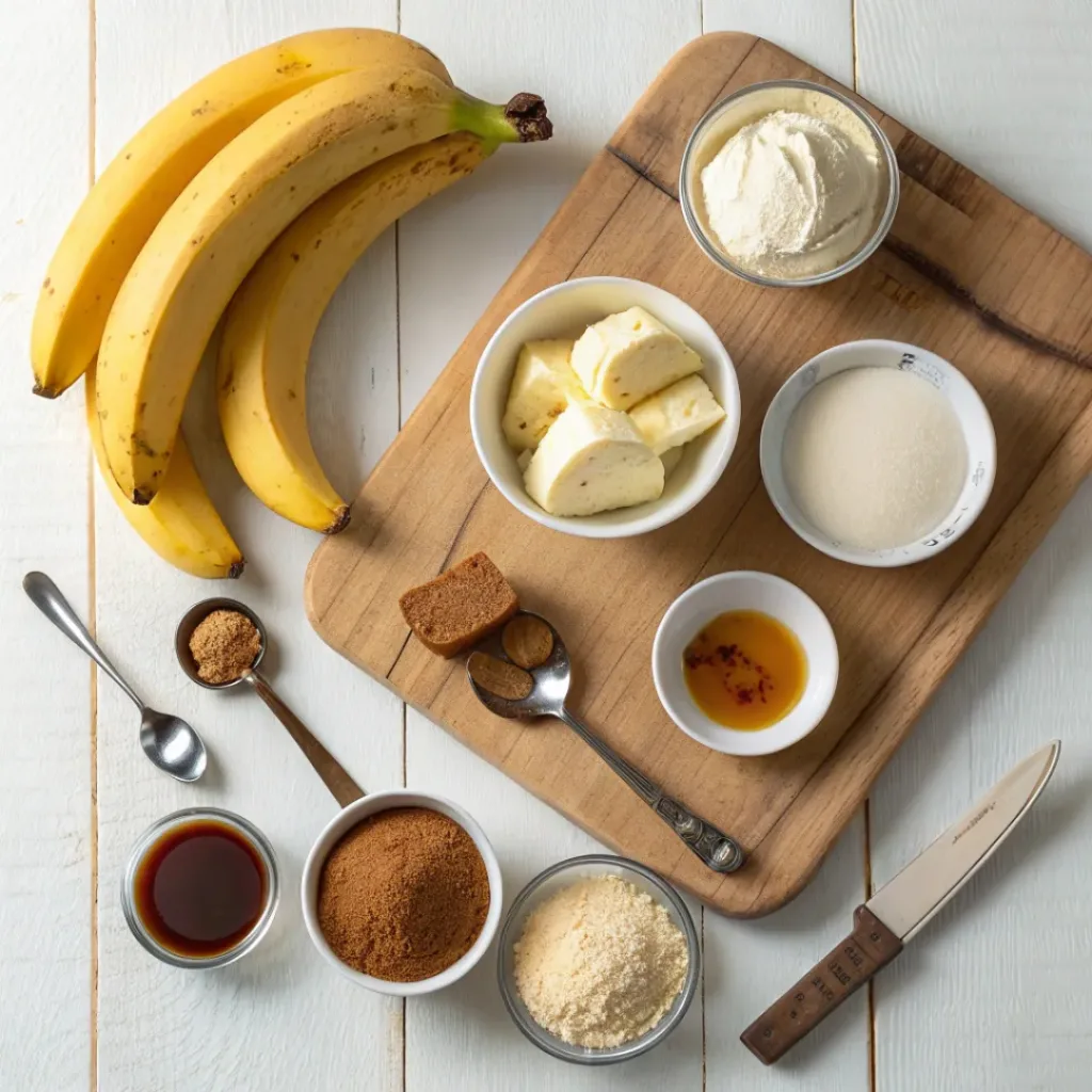 Classic Bananas Foster Ingredients Flat Lay