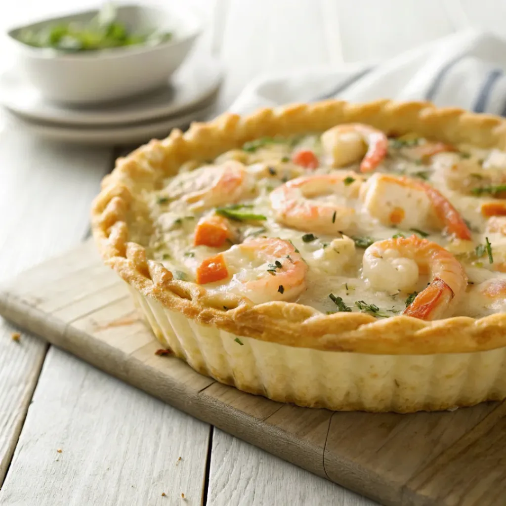 Florida shrimp pie with golden flaky crust and creamy filling
