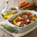 Golden roasted vegetables with garlic and fresh herbs