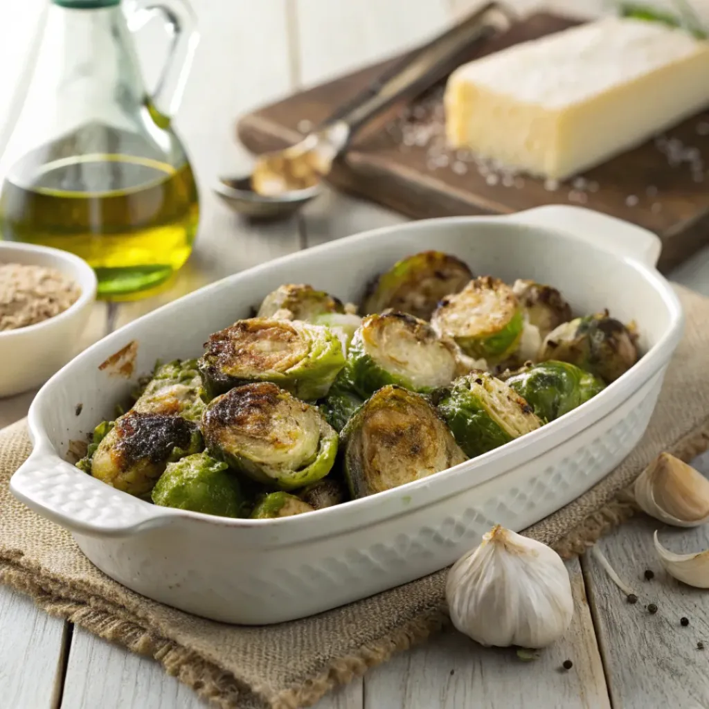 Golden roasted Brussels sprouts with garlic and parmesan