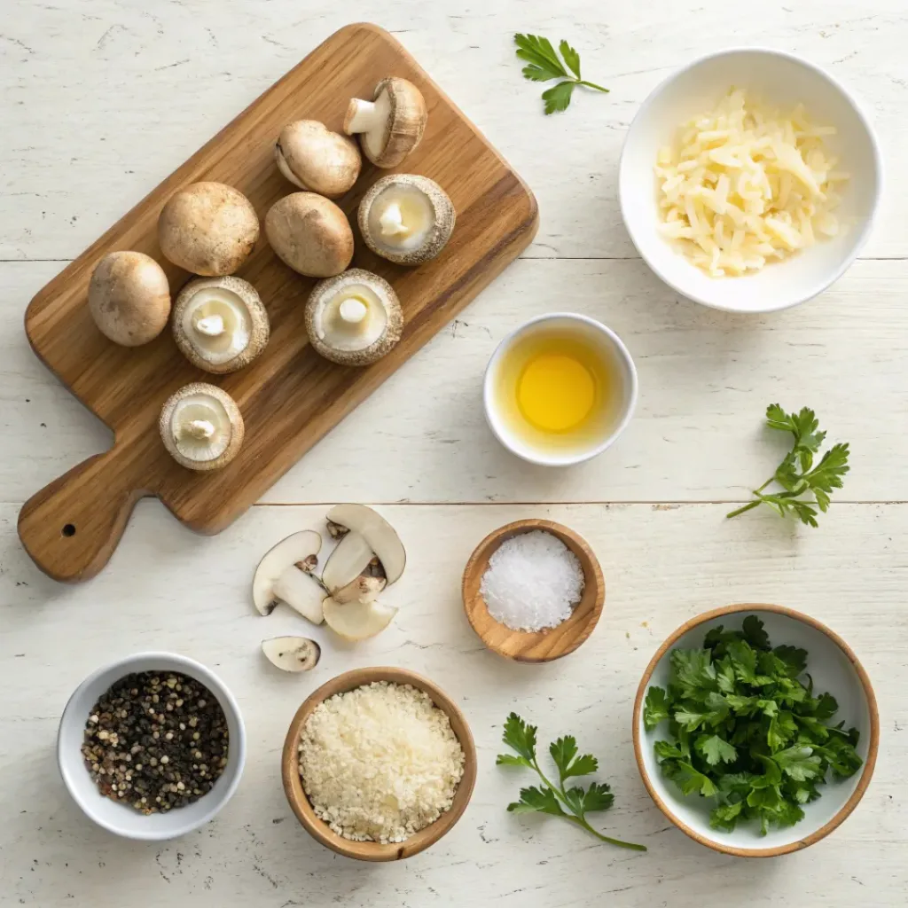 Garlic Parmesan Mushrooms Ingredients Flat Lay