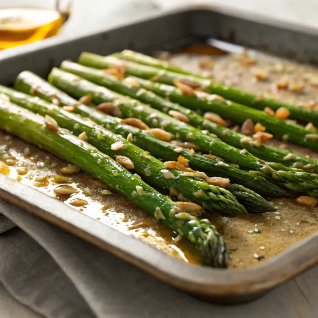 Honey glazed roasted asparagus with slightly caramelized tips