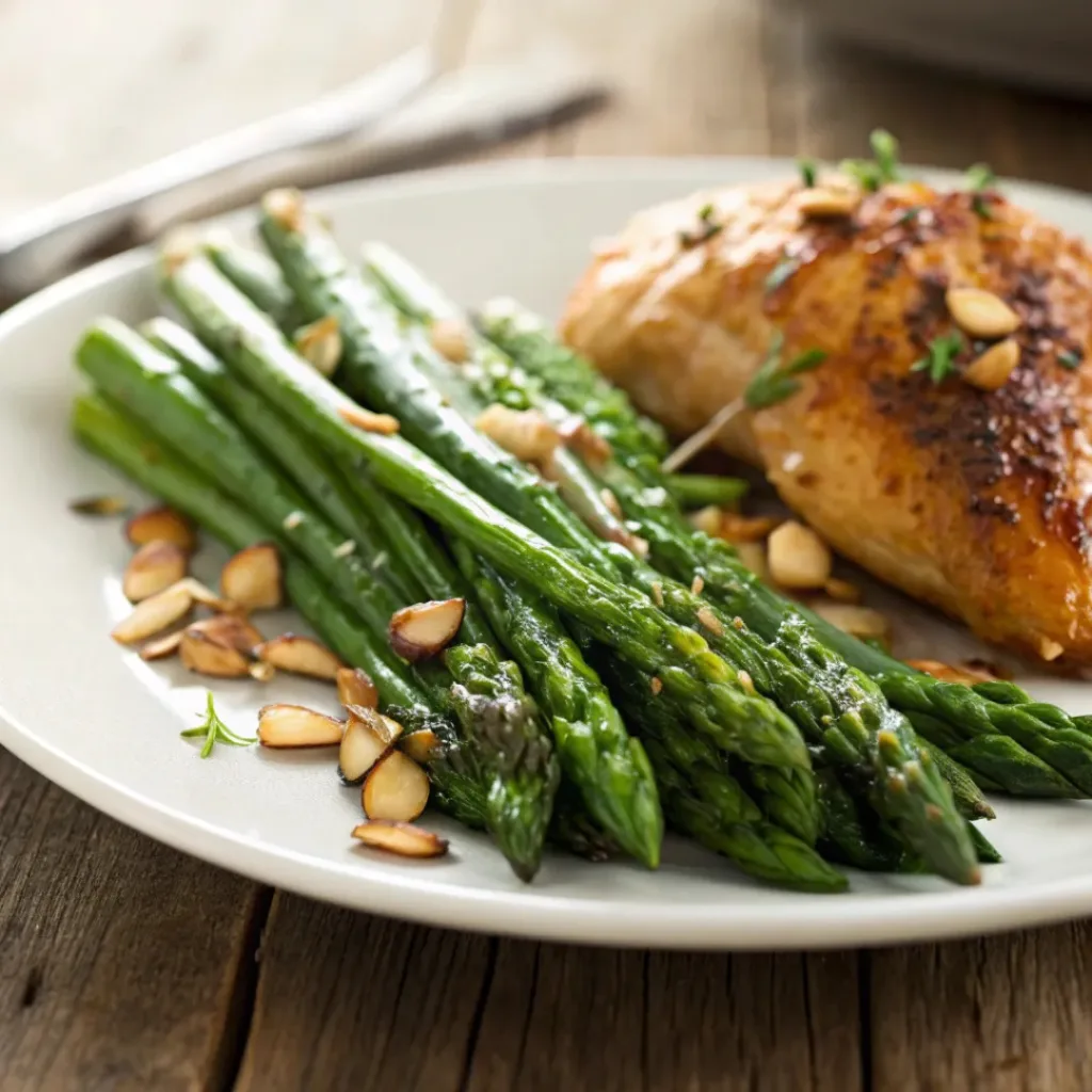 Honey Roasted Asparagus – Sweet & Tender Side 8 Honey roasted asparagus served as a side with roasted chicken or salmon