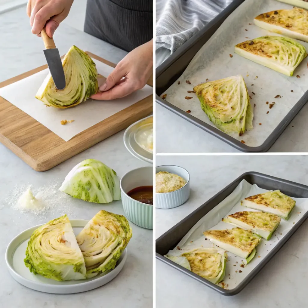 Crispy Cabbage Wedges – Golden, Crispy & Easy 7 Step by step collage showing cabbage wedges preparation