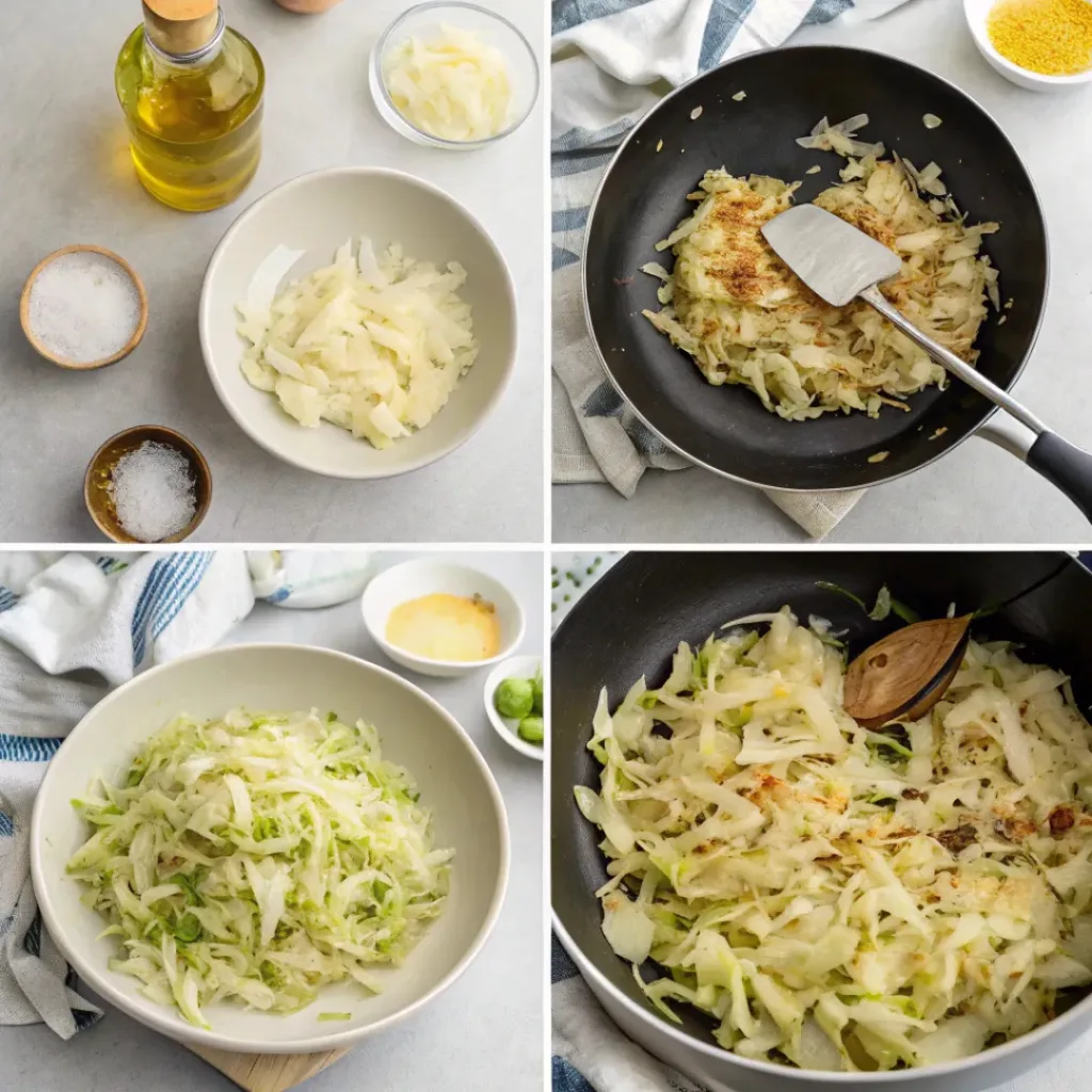 Fried Cabbage – Quick & Savory Side Dish 7 Step-by-step collage showing preparation of fried cabbage
