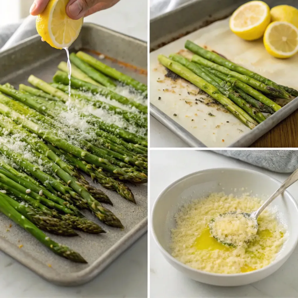 Lemon Parmesan Asparagus – Bright & Savory Side 7 Step-by-step collage showing preparation of lemon parmesan asparagus