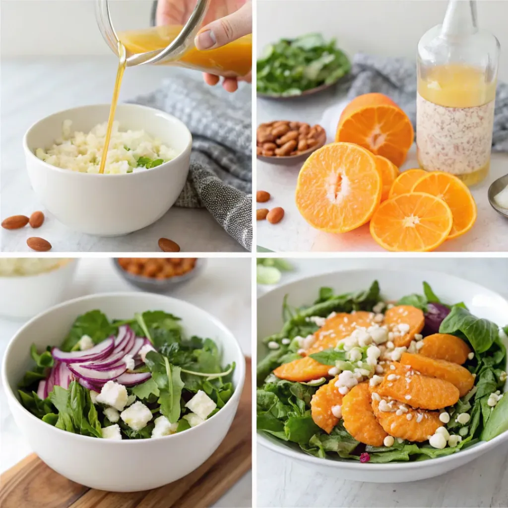 Mandarin Orange Salad – Refreshing Citrus Delight 7 Step-by-step collage of assembling mandarin orange salad