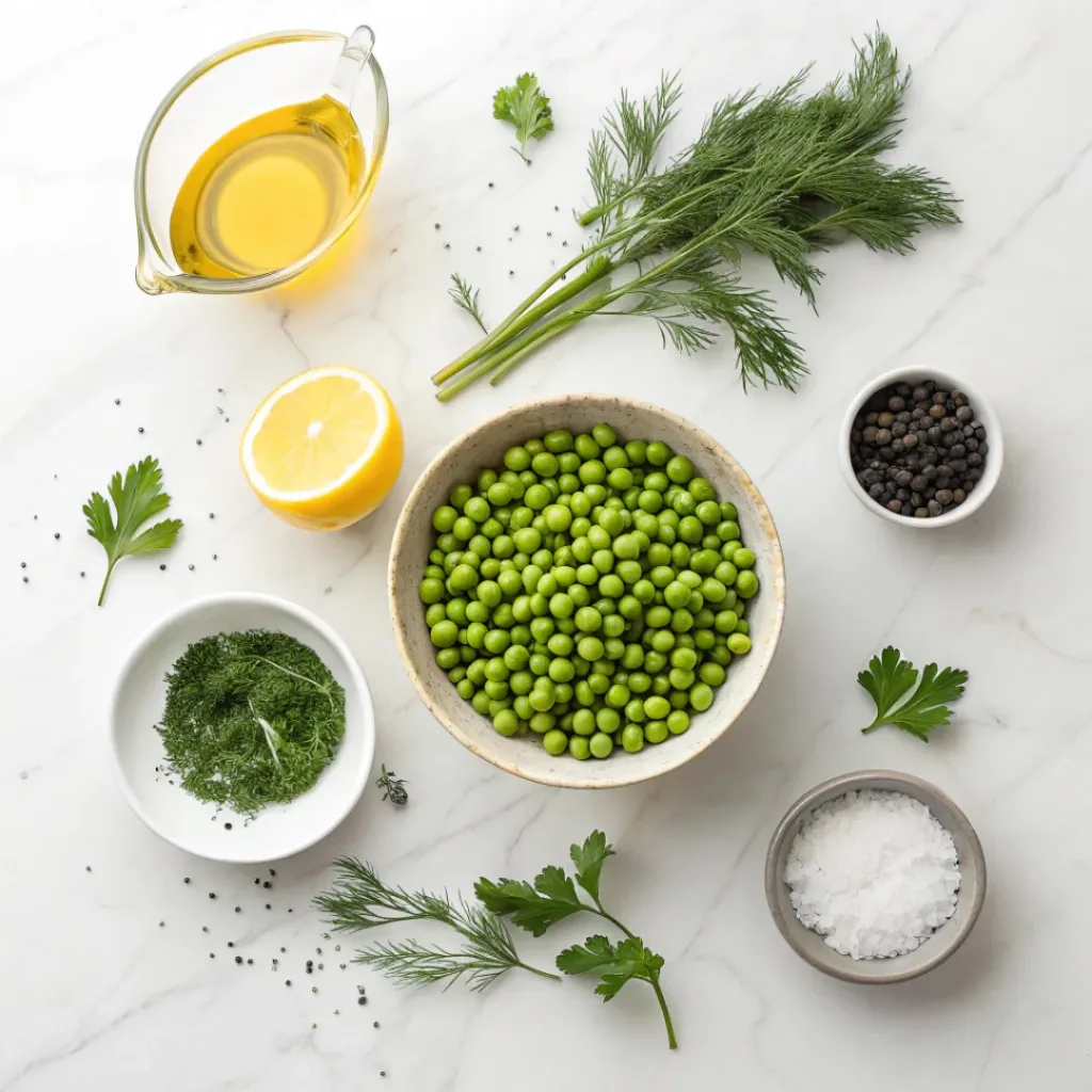 Lemon Herb Peas – Bright, Fresh & Easy 6 Green peas, lemon, olive oil, parsley, dill, salt and pepper
