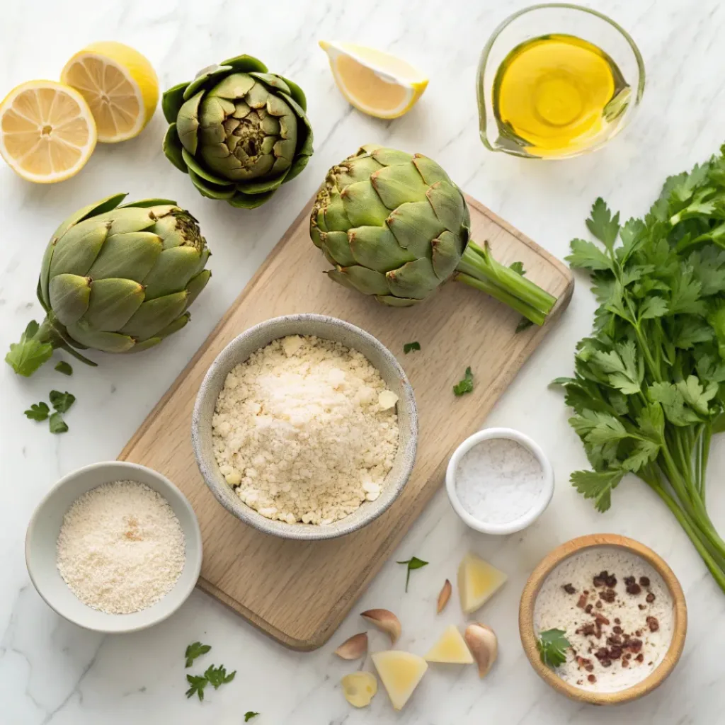 Artichokes, breadcrumbs, garlic, parmesan, parsley, and lemon