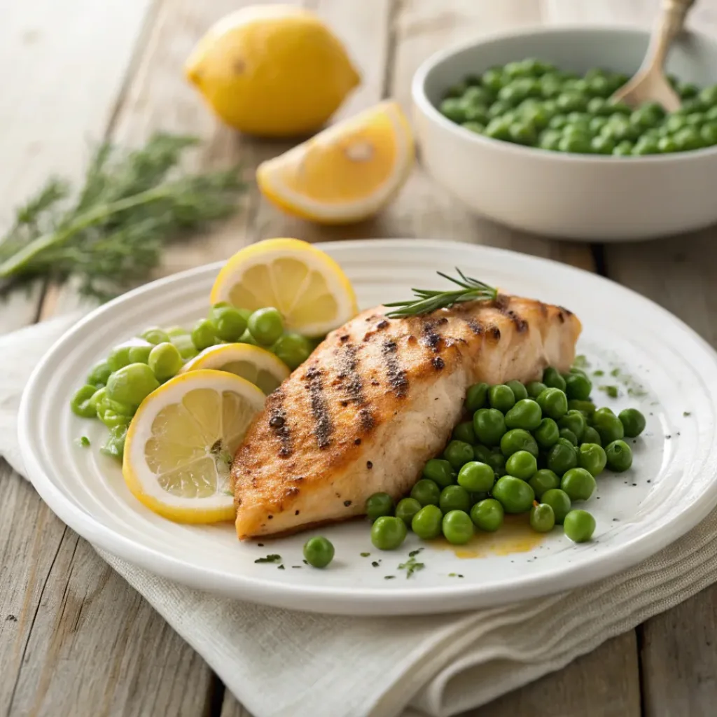 Lemon Herb Peas – Bright, Fresh & Easy 8 Lemon herb peas served with grilled chicken and lemon wedges